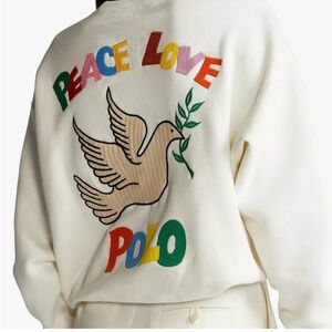 RARE Polo Ralph Lauren Embroidered Peace Love Polo sweatshirt in white Size L